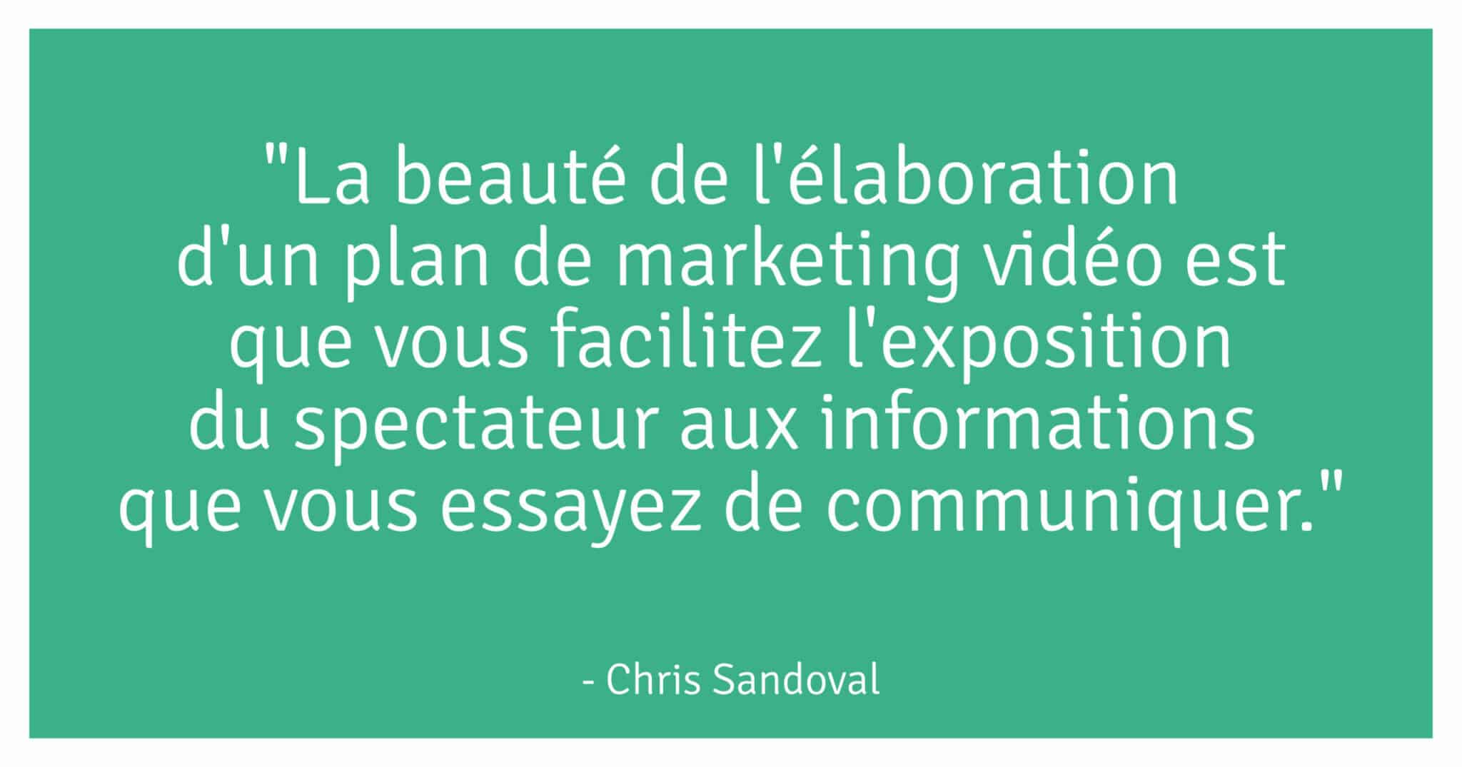 "La beauté de l'élaboration d'un plan de marketing vidéo est que vous facilitez l'exposition du spectateur aux informations que vous essayez de communiquer." - Chris Sandoval